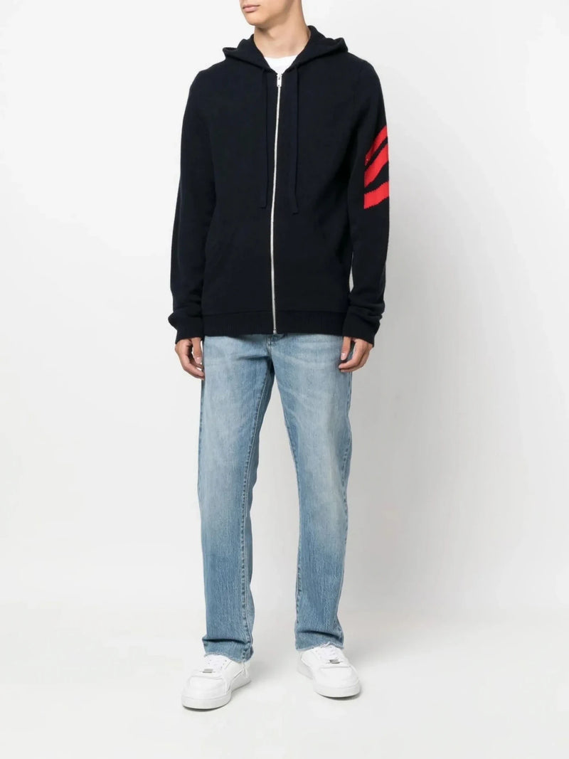 Stripe-Detail Navy Blue Hoodie