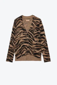 Tiger Print Brown Cardigan