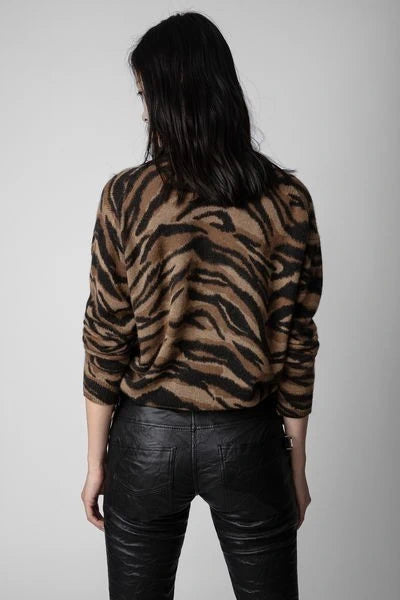 Tiger Print Brown Cardigan