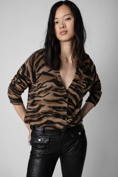 Tiger Print Brown Cardigan