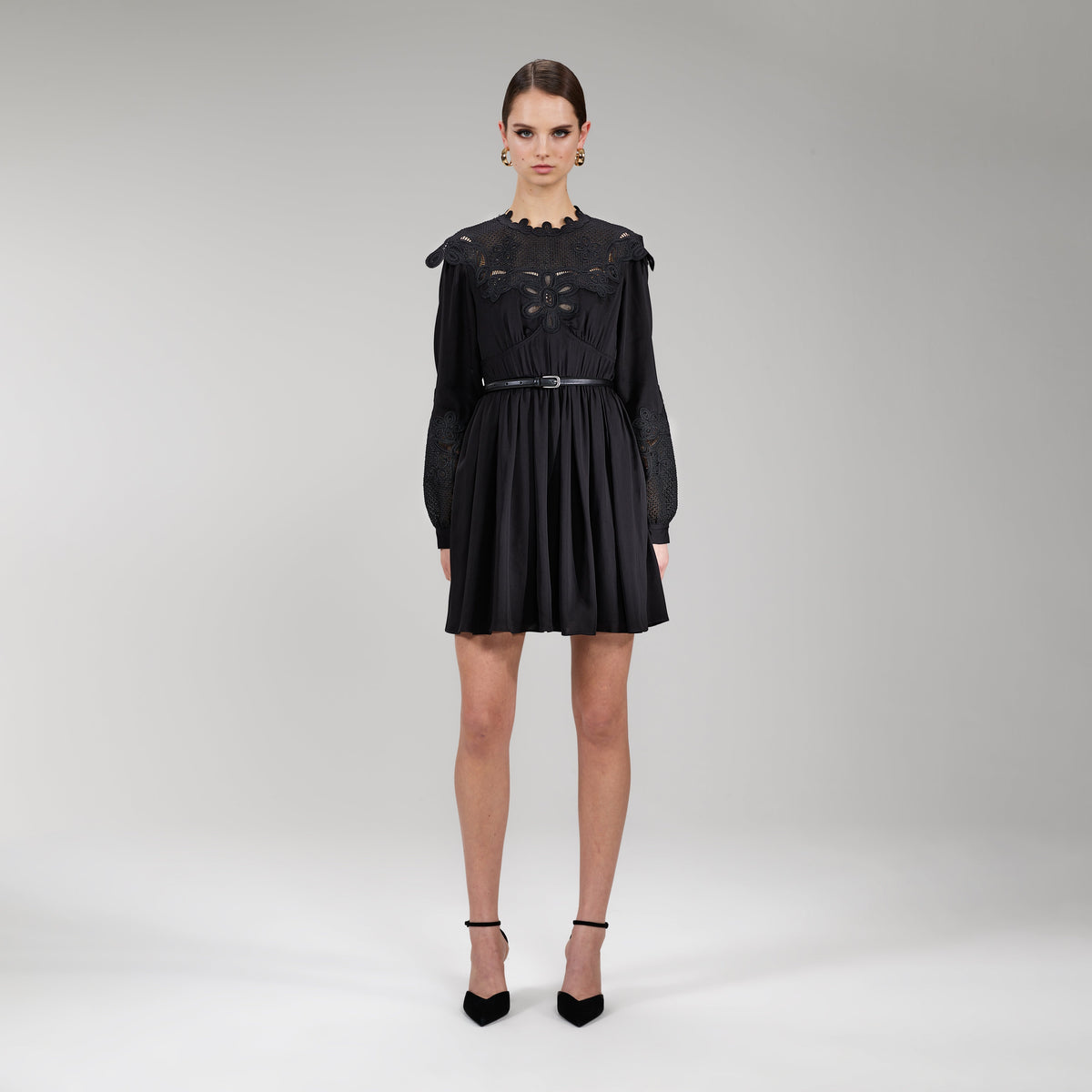 Guipure Lace Black Mini Dress