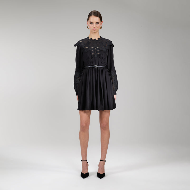 Guipure Lace Black Mini Dress