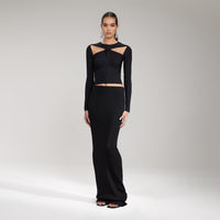 Ribbed Knit Cut-Out Black Top