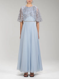 Embroidered Blossom Blue Maxi Dress