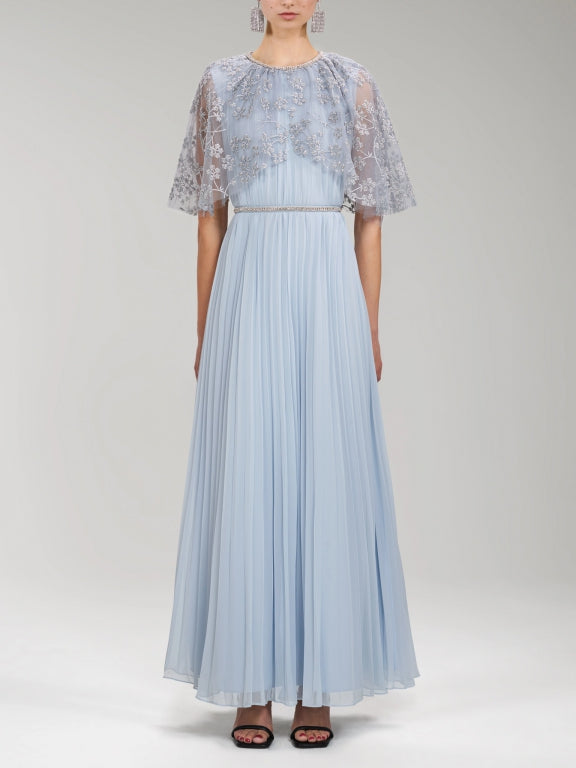 Embroidered Blossom Blue Maxi Dress