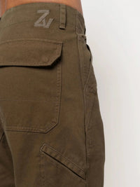 Embroidered Logo Green Cargo Trousers