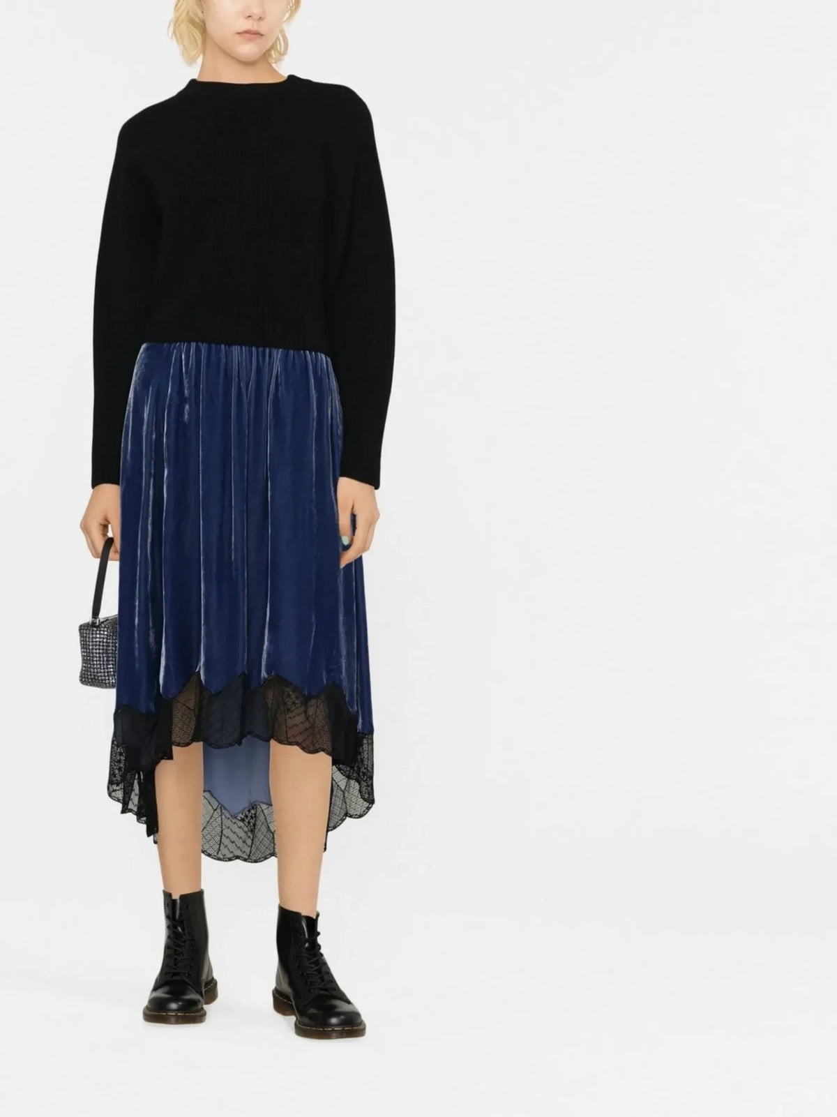 Lace Panel Navy Skirt