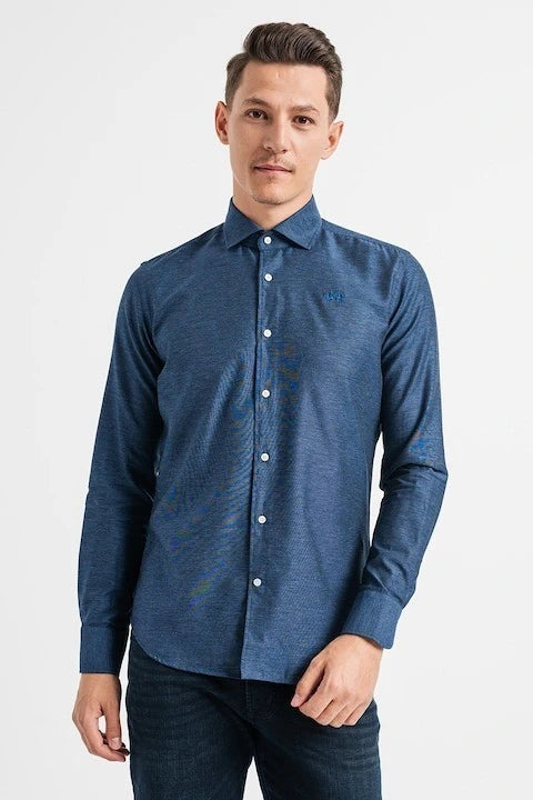 Pointed Collar Blue Shirt