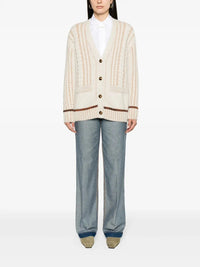 Cable-Knit V-Neck White Cardigan