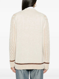 Cable-Knit V-Neck White Cardigan