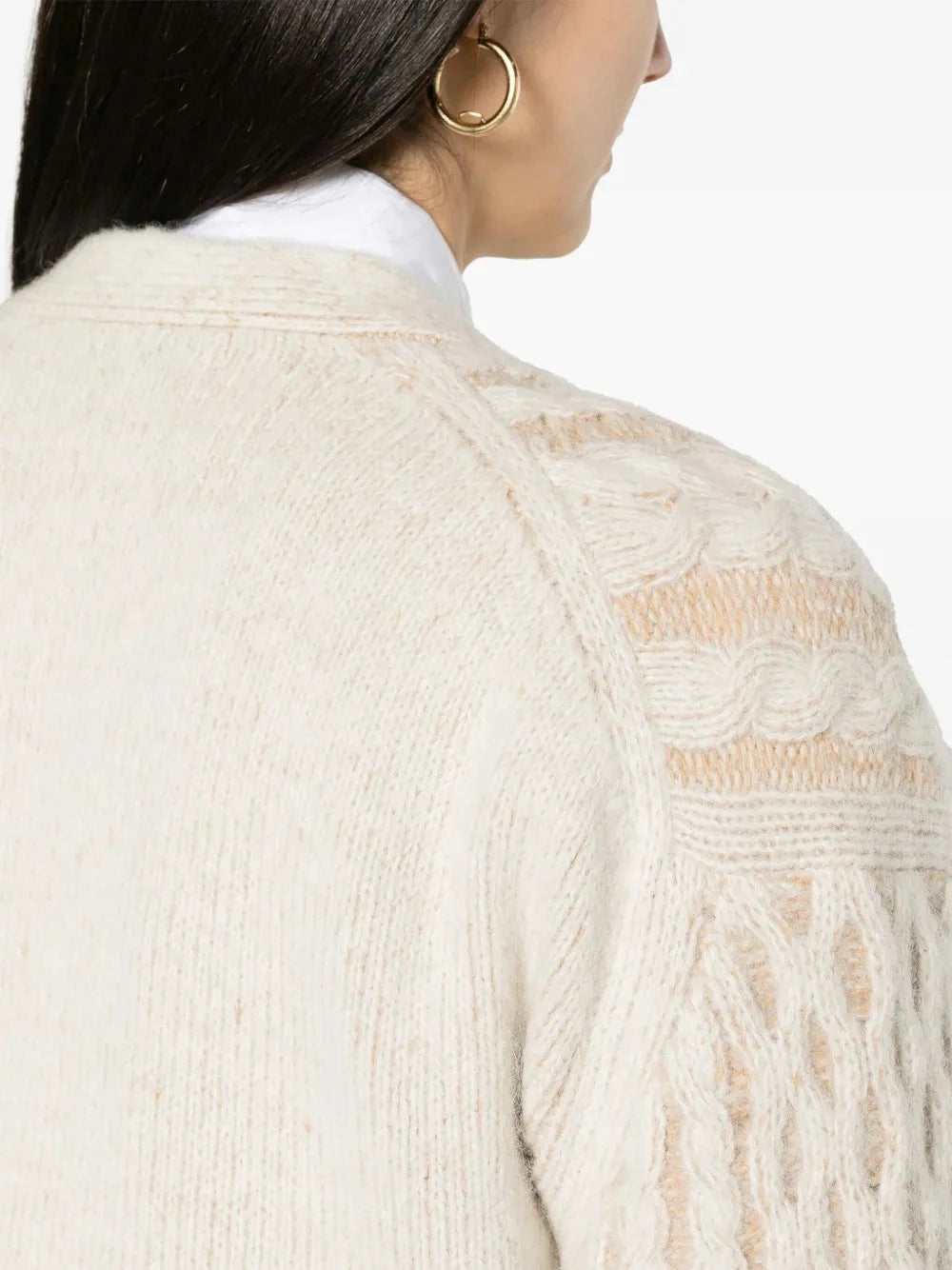 Cable-Knit V-Neck White Cardigan