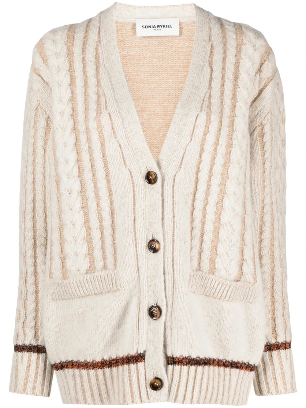 Cable-Knit V-Neck White Cardigan