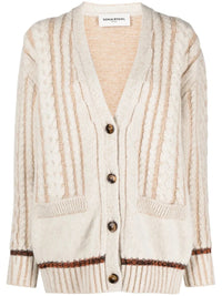 Cable-Knit V-Neck White Cardigan
