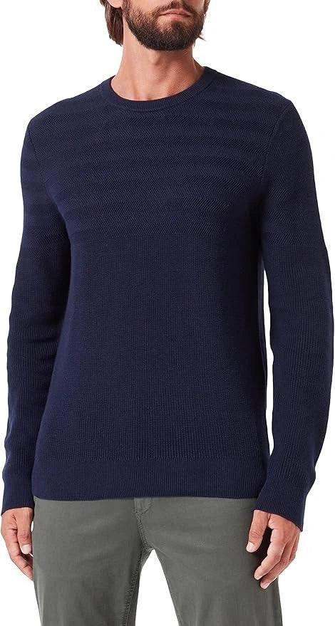 Hbone Texture Navy Blue Sweater