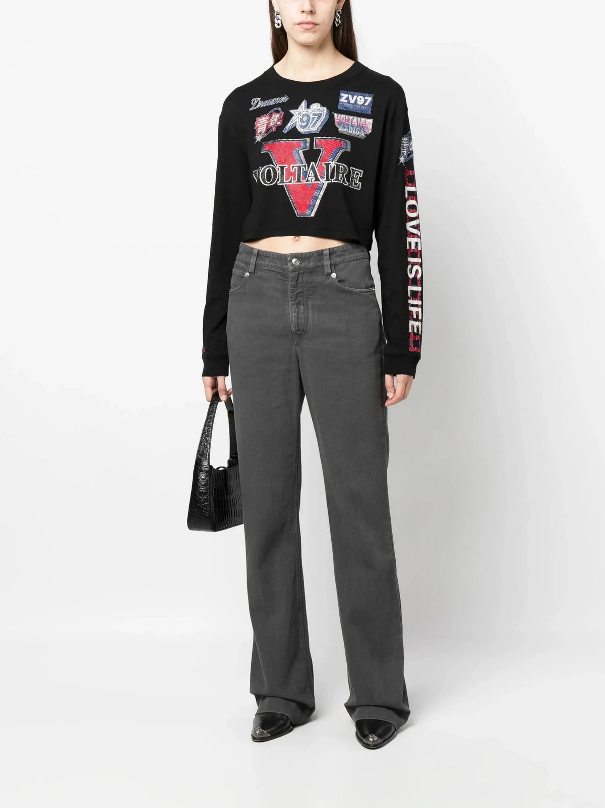 Cropped Multi Badge Black T-Shirt