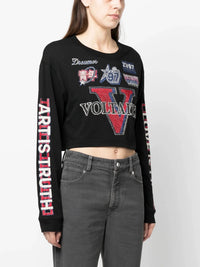 Cropped Multi Badge Black T-Shirt