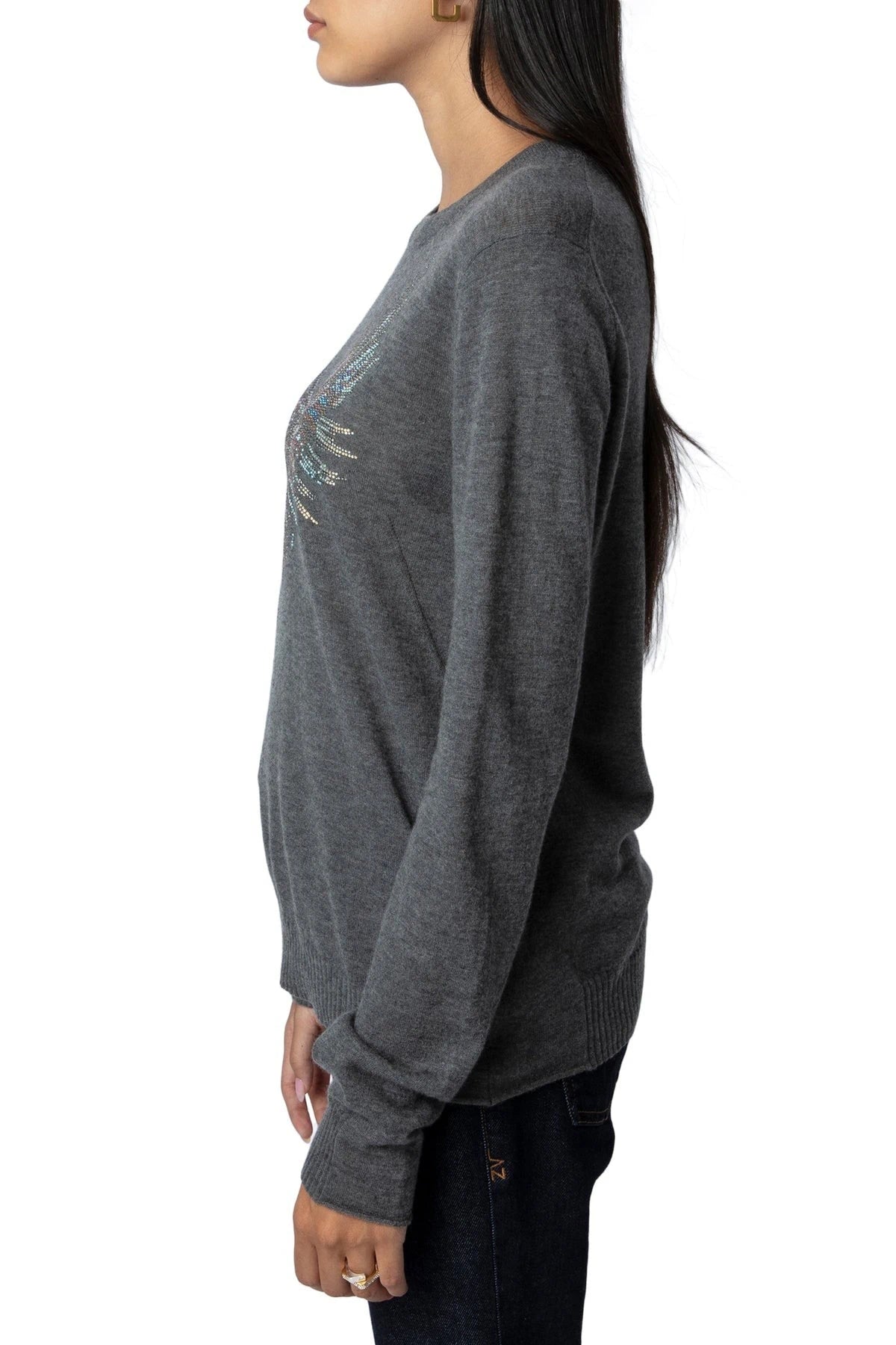 Crystal-Embellished Eagle Grey Sweater