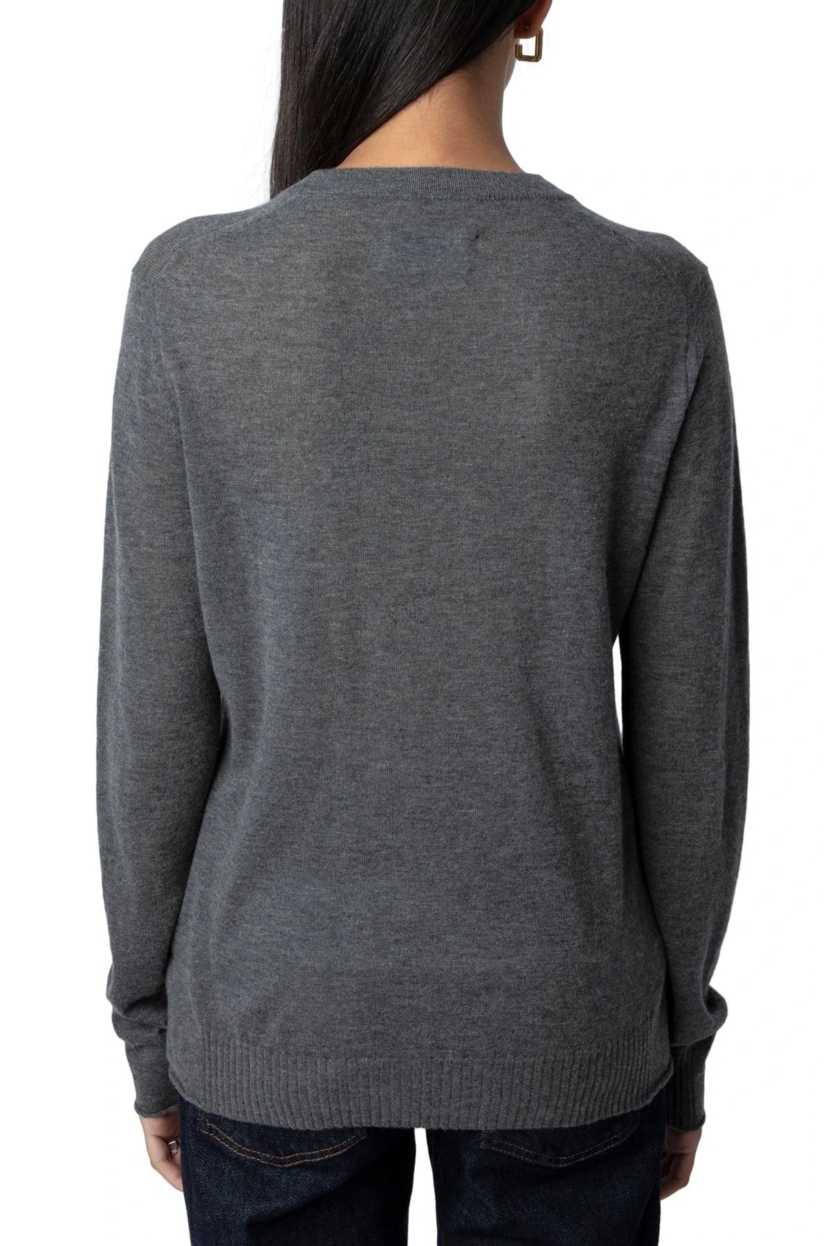 Crystal-Embellished Eagle Grey Sweater