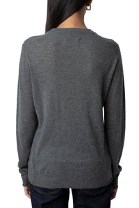 Crystal-Embellished Eagle Grey Sweater