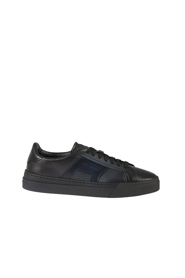 Blue Leather Men Black Shoes
