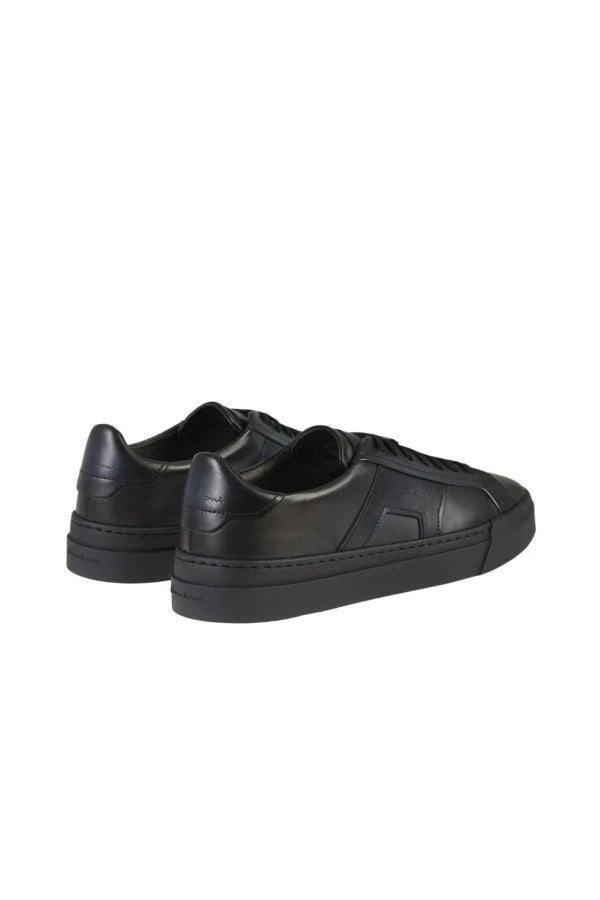 Blue Leather Men Black Shoes