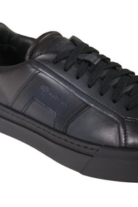 Blue Leather Men Black Shoes