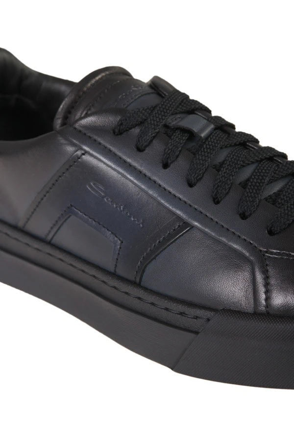 Blue Leather Men Black Shoes
