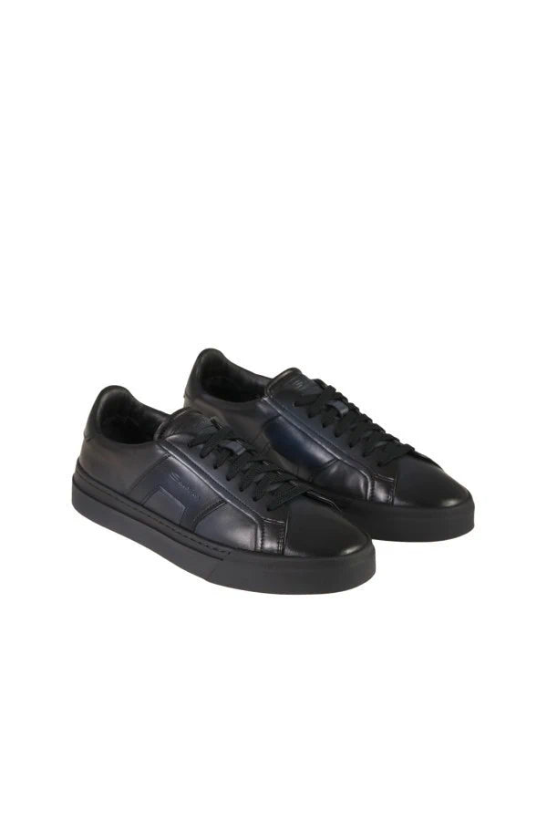 Blue Leather Men Black Shoes