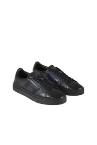 Blue Leather Men Black Shoes