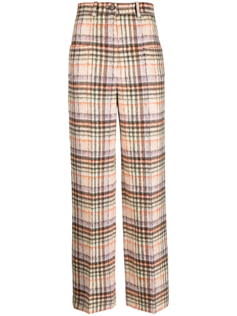 Checked Felted Wool Ecru/Lilac Pants