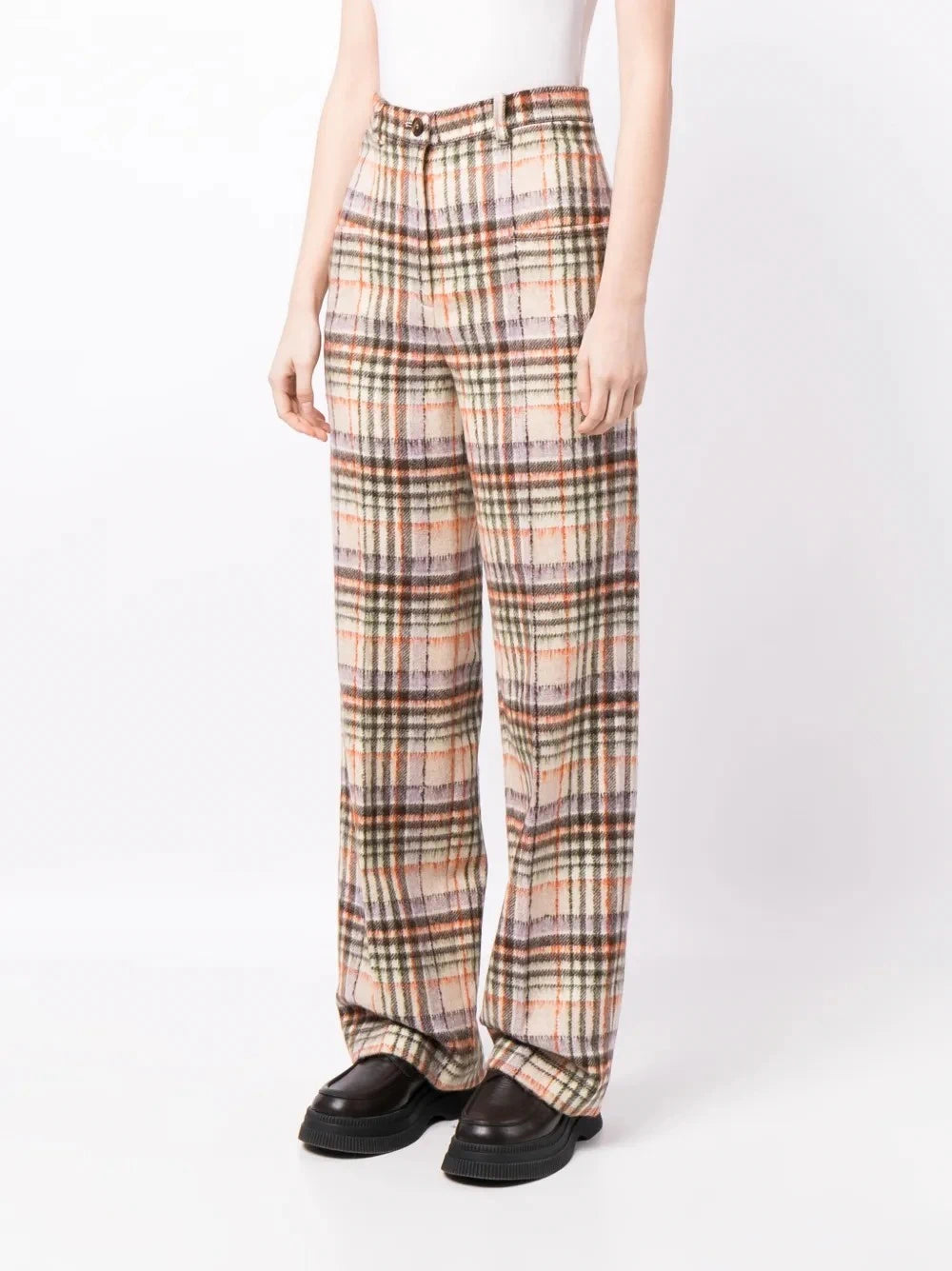Checked Felted Wool Ecru/Lilac Pants