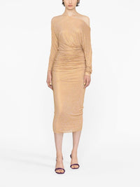 Rhinestone Mesh Gold Midi Dress