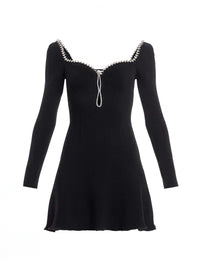KNIT DIAMANTE BLACK MINI DRESS