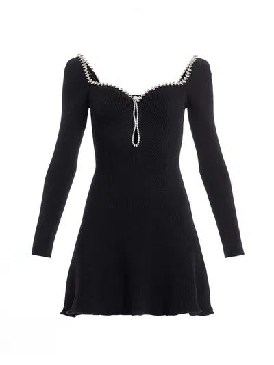 KNIT DIAMANTE BLACK MINI DRESS