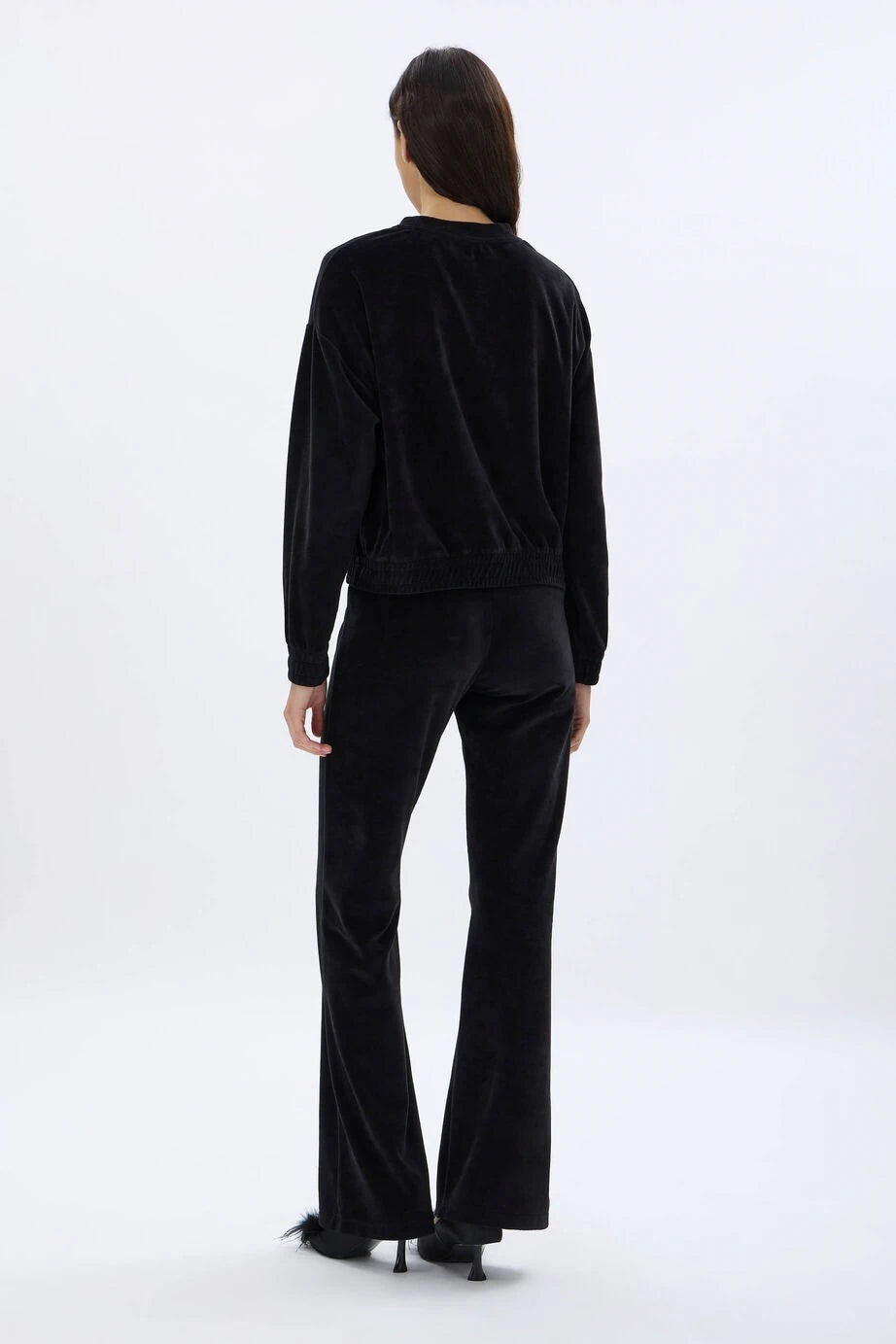 Rhinestone Velvet Black Sweatshirt