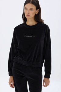 Rhinestone Velvet Black Sweatshirt
