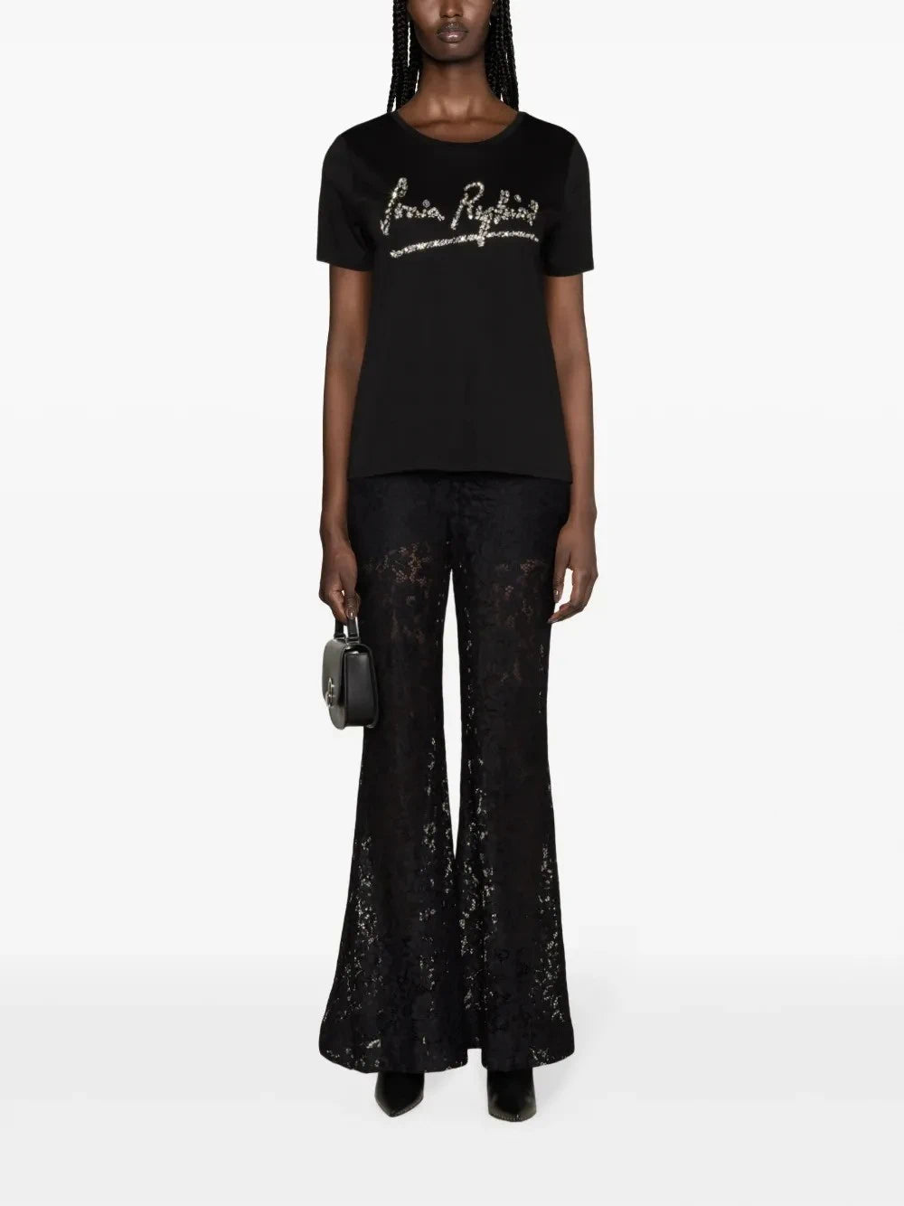 Logo Embellished Black T-Shirt