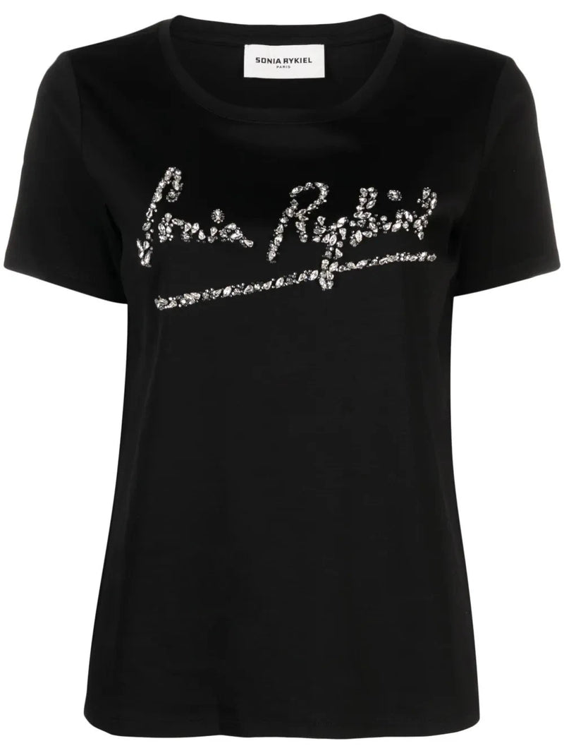 Logo Embellished Black T-Shirt