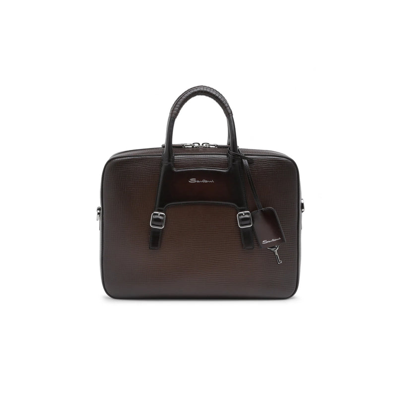 Santoni Embossed Brown Briefcase