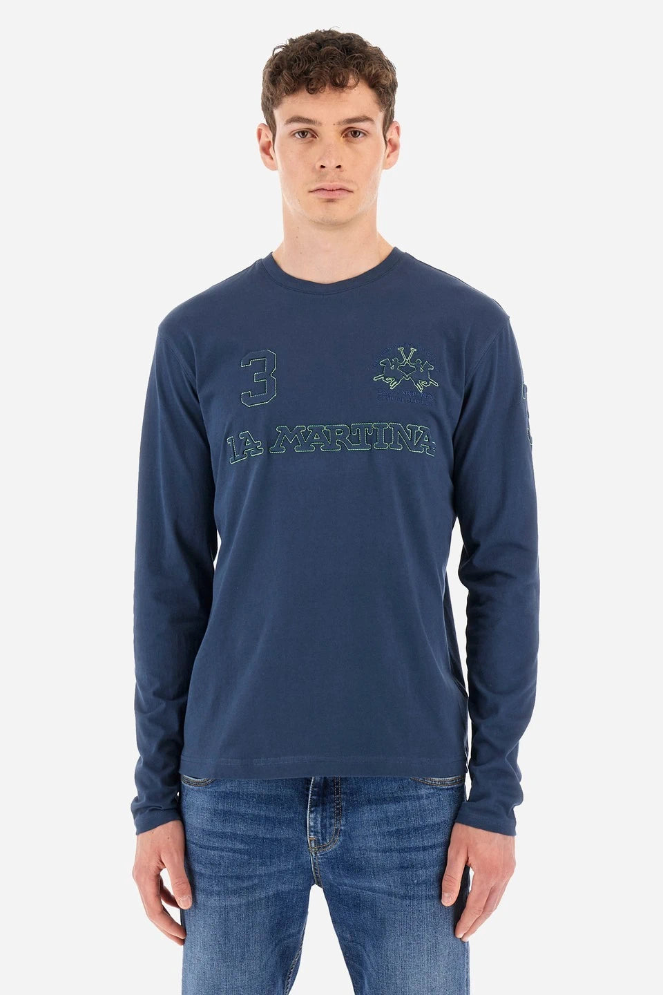 Long-Sleeve Crew Neck Blue T-Shirt