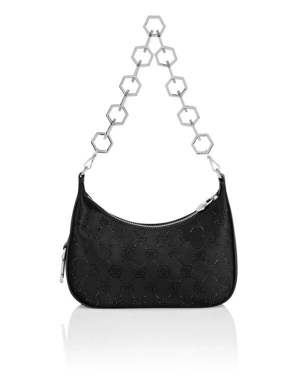Monogram Satin Black Shoulder Bag