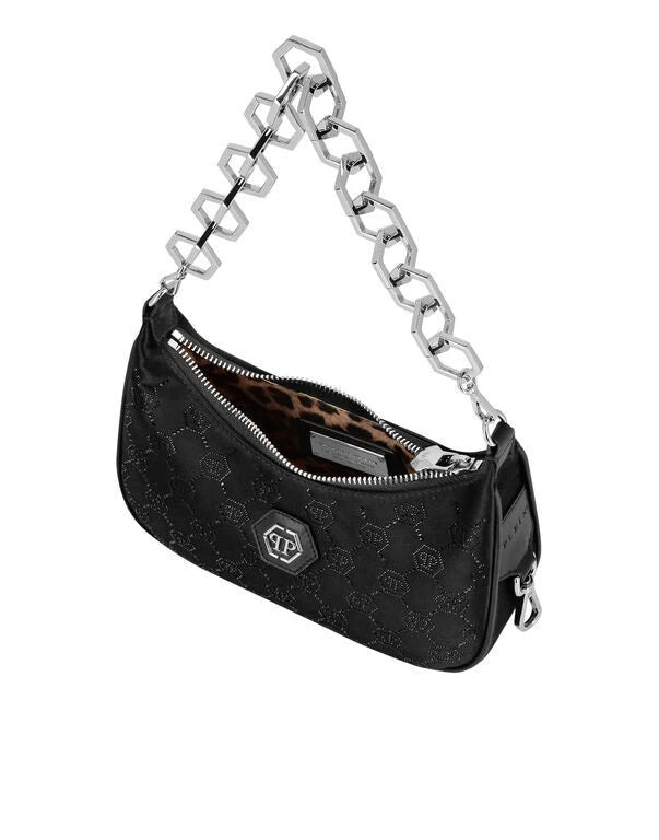 Monogram Satin Black Shoulder Bag
