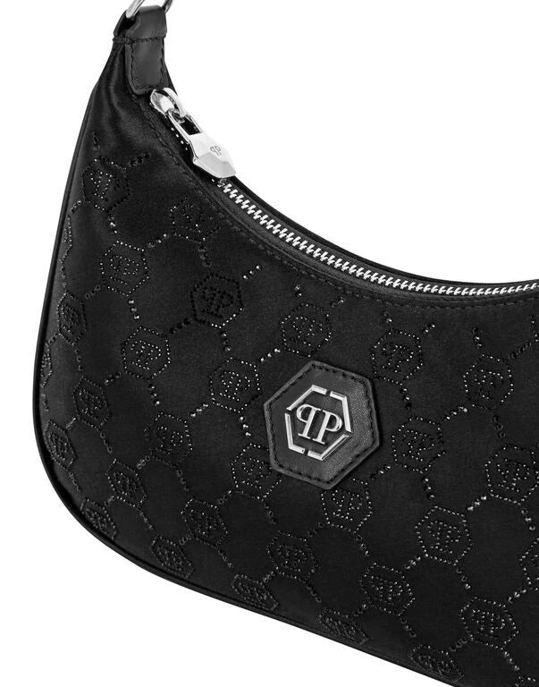 Monogram Satin Black Shoulder Bag