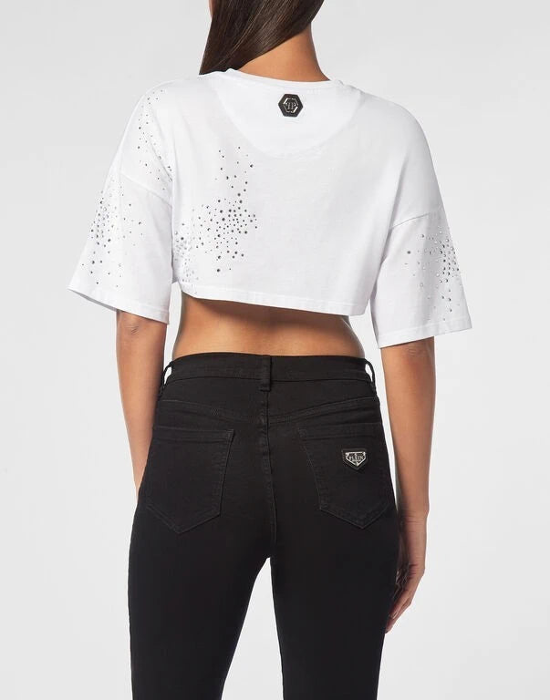 Strass White Cropped T-Shirt