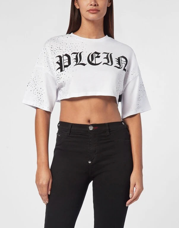 Strass White Cropped T-Shirt
