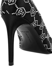 Satin Monogram Black Pumps