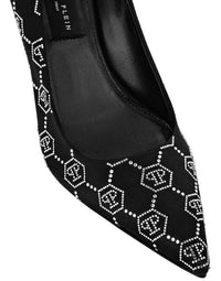 Satin Monogram Black Pumps