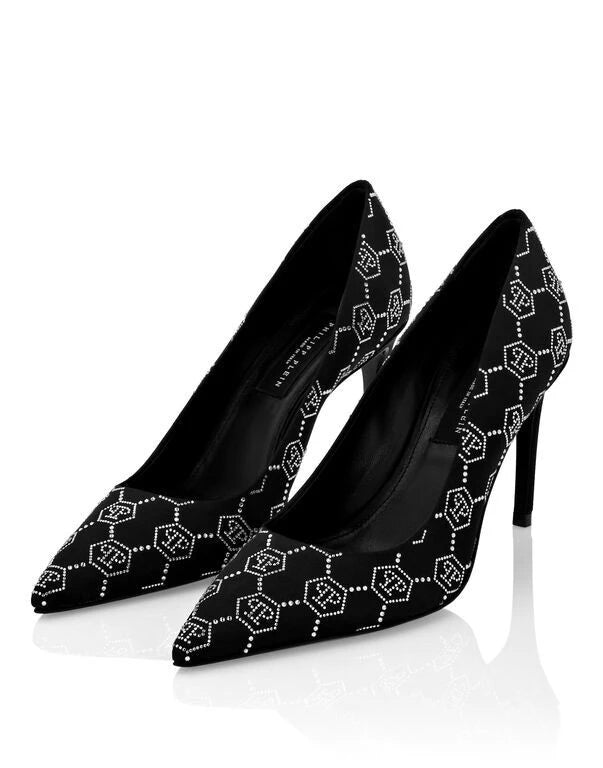 Satin Monogram Black Pumps