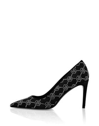 Satin Monogram Black Pumps