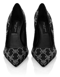 Satin Monogram Black Pumps